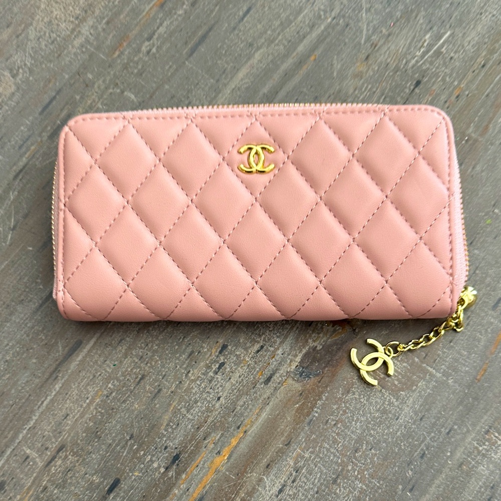 CC Blush pink Quilted Wallet with Gold Accents